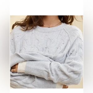 ☁️Aerie pearl detailing “Unreal Cable Pearl Crew Sweater” ⛇
